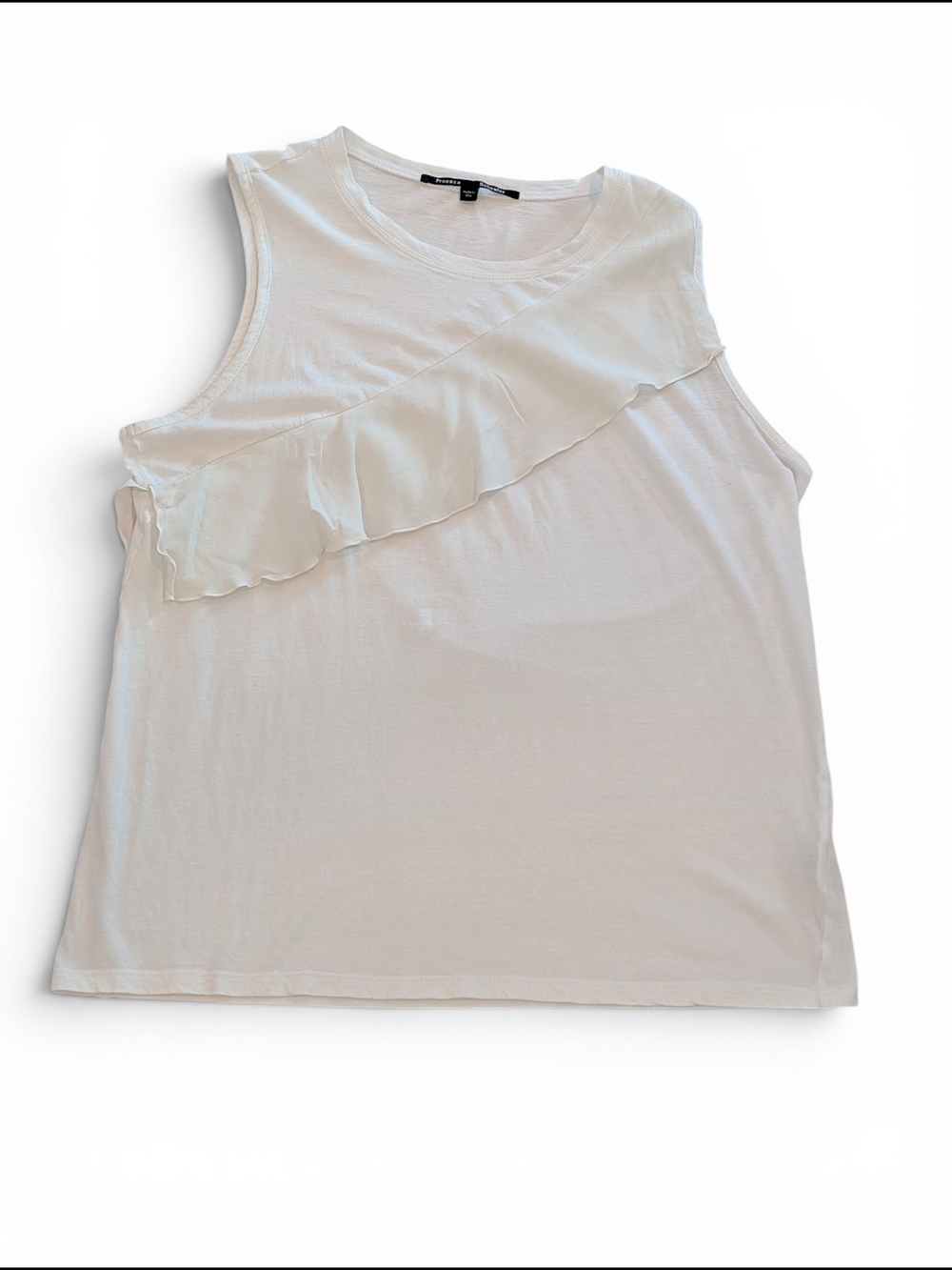 Proenza Schouler 100% Cotton White Tank Top With 100% Silk Ruffle-Trim Size M